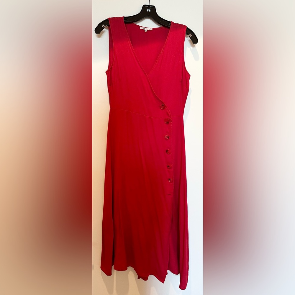 Red Midi Dress - Button Down - Small